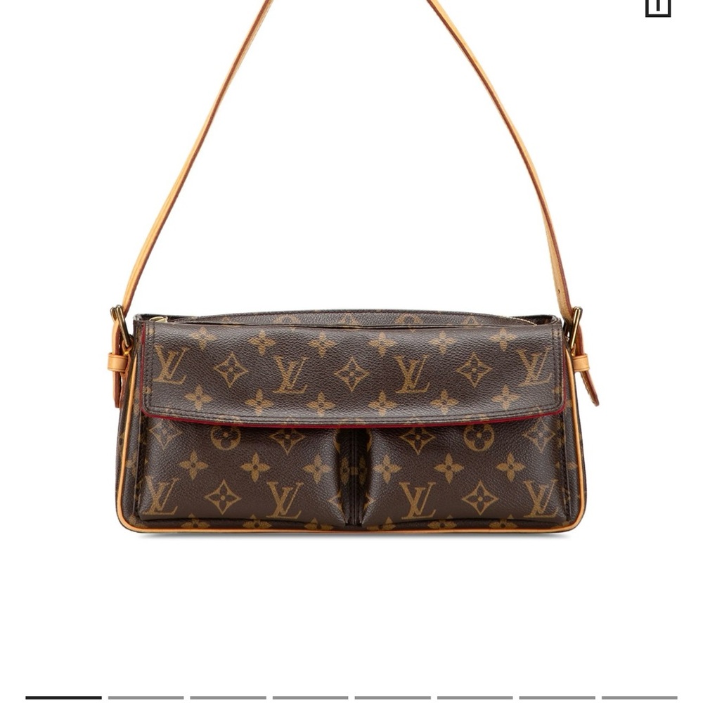 Louis Vuitton Cite Brown Monogram Shoulder Bag with Tan Strap - Authentic